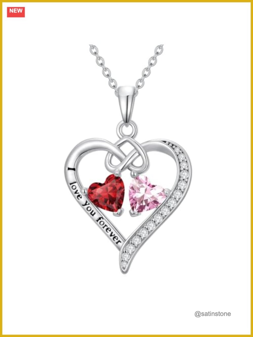 Birthstone Heart Pendant Necklace Love You Forever Gift Women